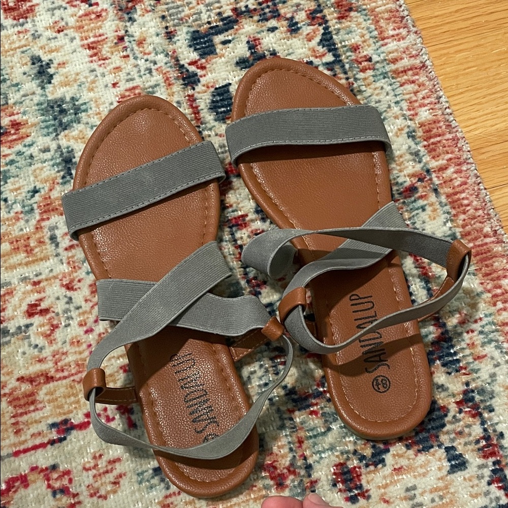 Soda Gray and Brown Strappy Sandals